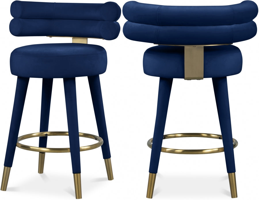 Fitzroy Blue Velvet Counter Stool, Set of 2 from Meridian - Luna Furniture