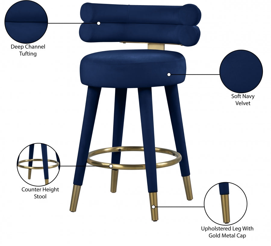 Fitzroy Blue Velvet Counter Stool, Set of 2 from Meridian - Luna Furniture