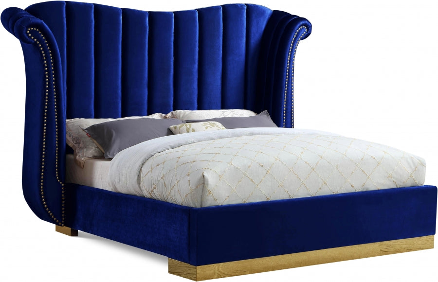 Flora Blue Velvet King Bed from Meridian - Luna Furniture