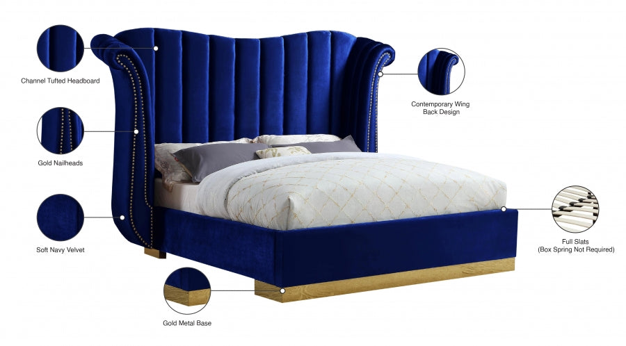 Flora Blue Velvet King Bed from Meridian - Luna Furniture