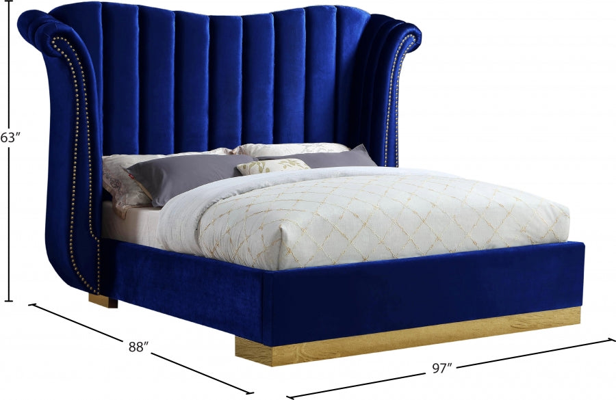 Flora Blue Velvet King Bed from Meridian - Luna Furniture