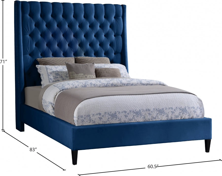 Fritz Blue Velvet Full Bed from Meridian - Luna Furniture