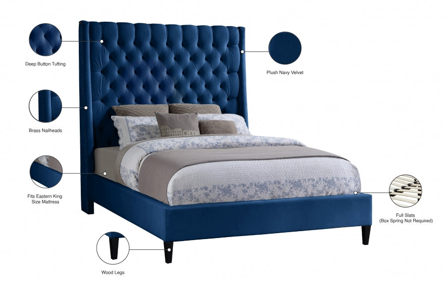 Fritz Blue Velvet King Bed from Meridian - Luna Furniture