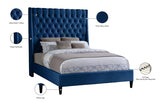 Fritz Blue Velvet Queen Bed from Meridian - Luna Furniture