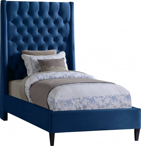 Fritz Blue Velvet Twin Bed from Meridian - Luna Furniture