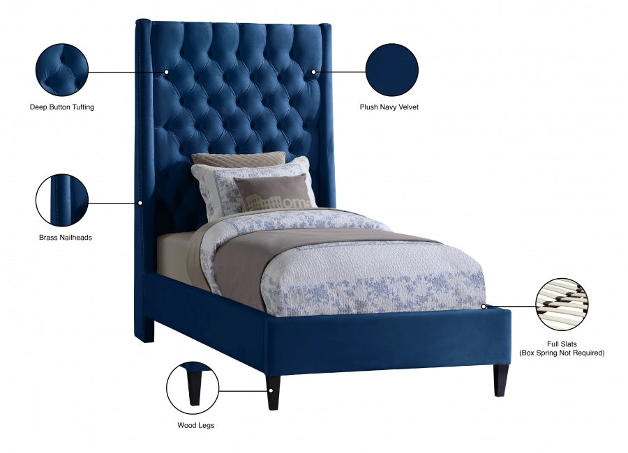 Fritz Blue Velvet Twin Bed from Meridian - Luna Furniture