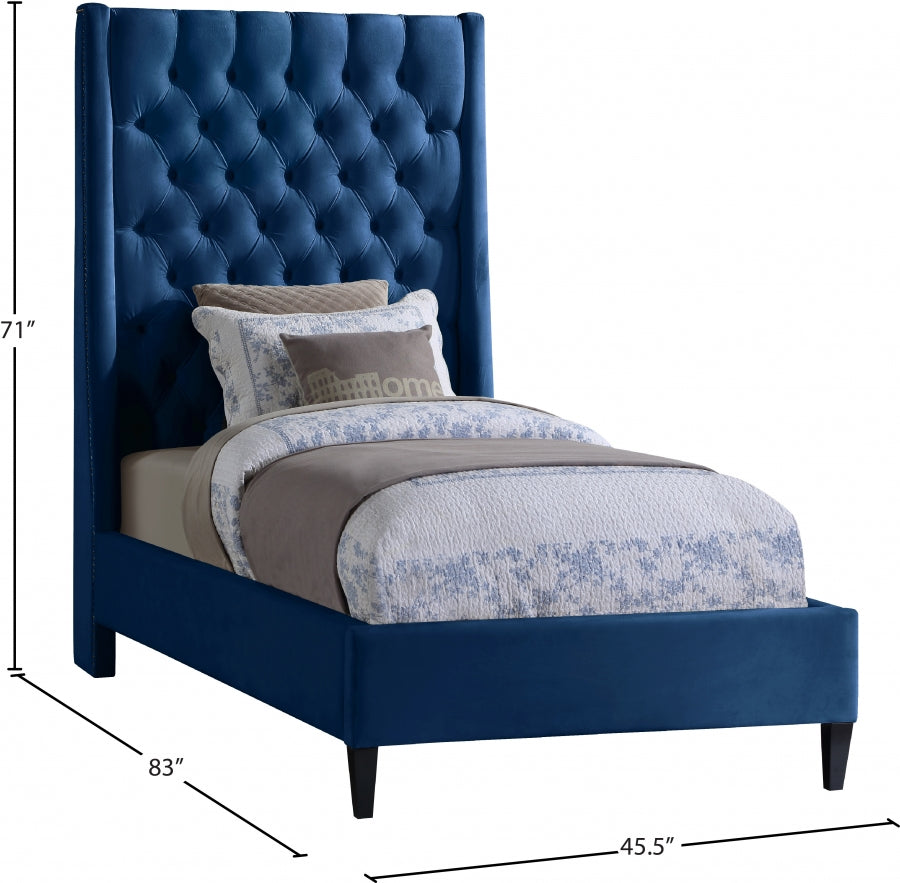 Fritz Blue Velvet Twin Bed from Meridian - Luna Furniture