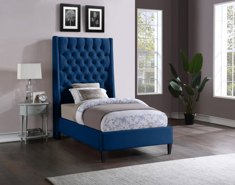 Fritz Blue Velvet Twin Bed from Meridian - Luna Furniture