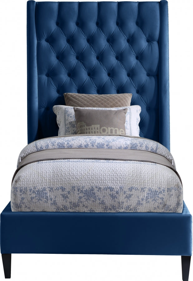 Fritz Blue Velvet Twin Bed from Meridian - Luna Furniture