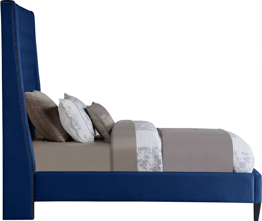 Fritz Blue Velvet Twin Bed from Meridian - Luna Furniture