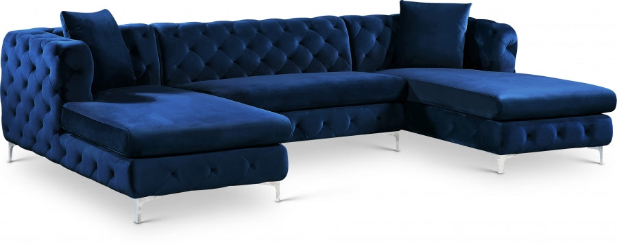 Gail Blue Velvet 3-Piece Sectional from Meridian - Luna Furniture