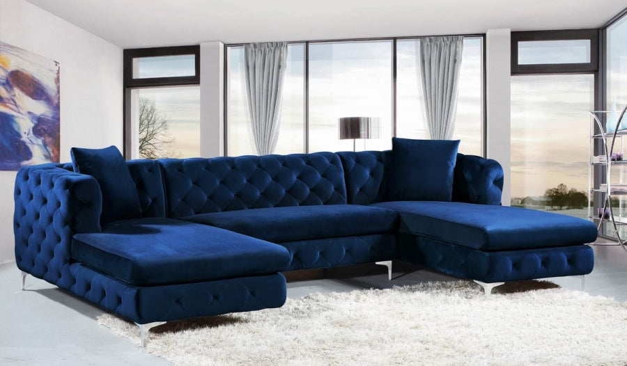 Gail Blue Velvet 3-Piece Sectional from Meridian - Luna Furniture