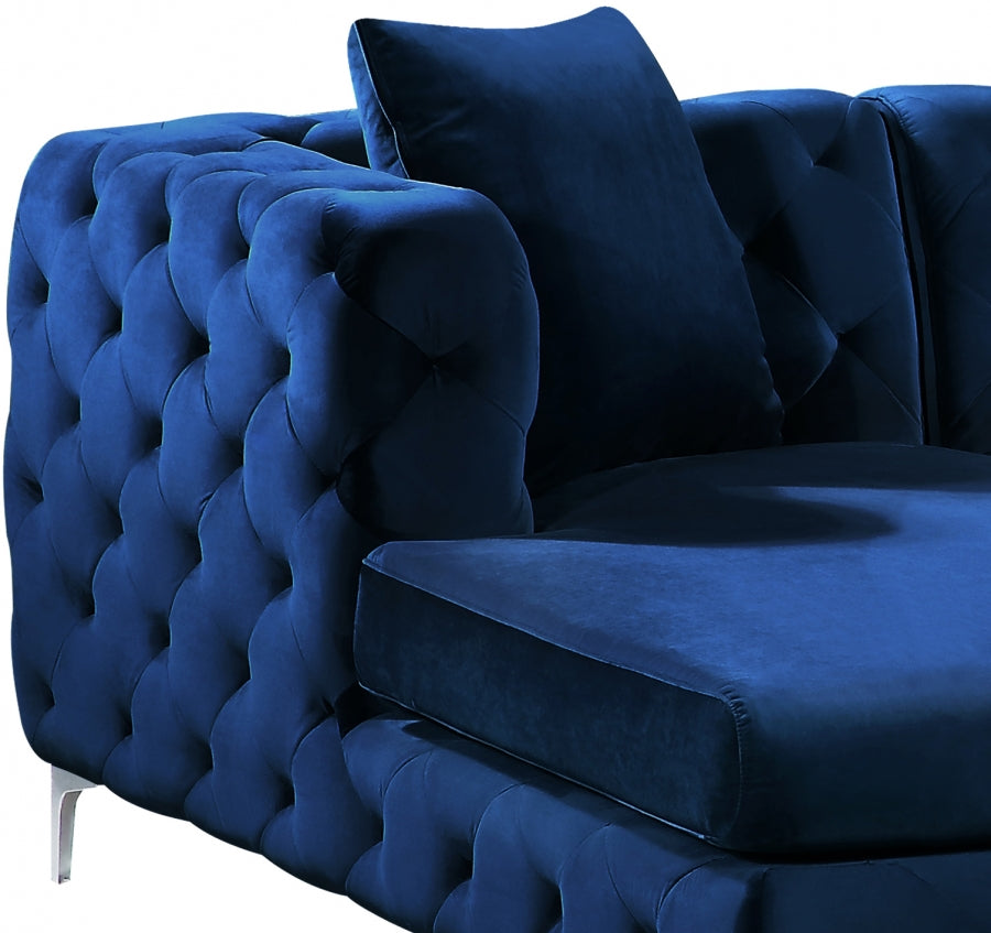 Gail Blue Velvet 3-Piece Sectional from Meridian - Luna Furniture