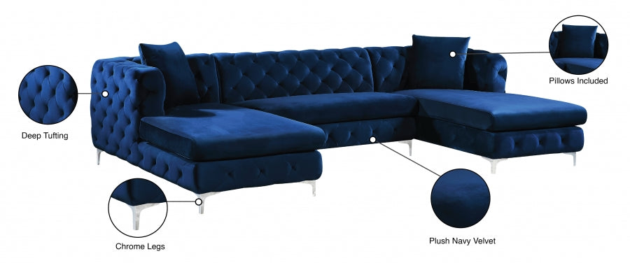 Gail Blue Velvet 3-Piece Sectional from Meridian - Luna Furniture