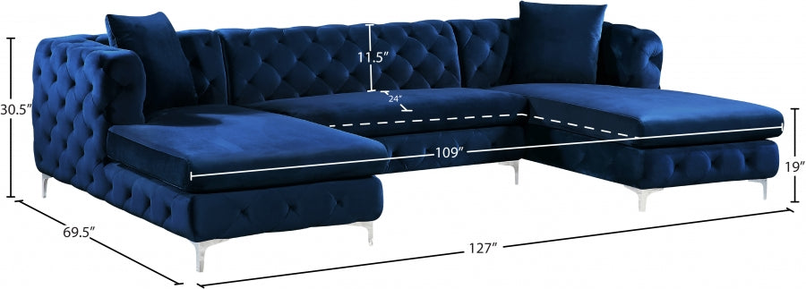 Gail Blue Velvet 3-Piece Sectional from Meridian - Luna Furniture