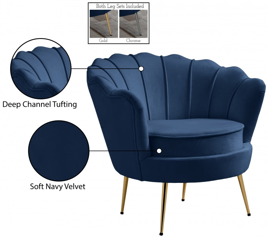 Gardenia Blue Velvet Chair from Meridian - Luna Furniture