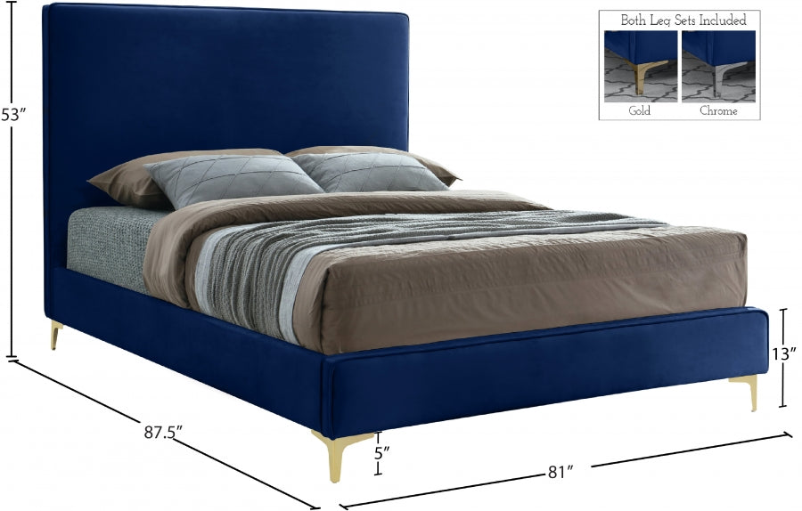 Geri Blue Velvet King Bed from Meridian - Luna Furniture