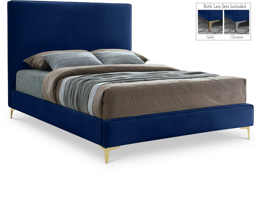 Geri Blue Velvet Queen Bed from Meridian - Luna Furniture