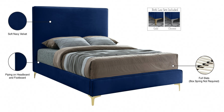 Geri Blue Velvet Queen Bed from Meridian - Luna Furniture