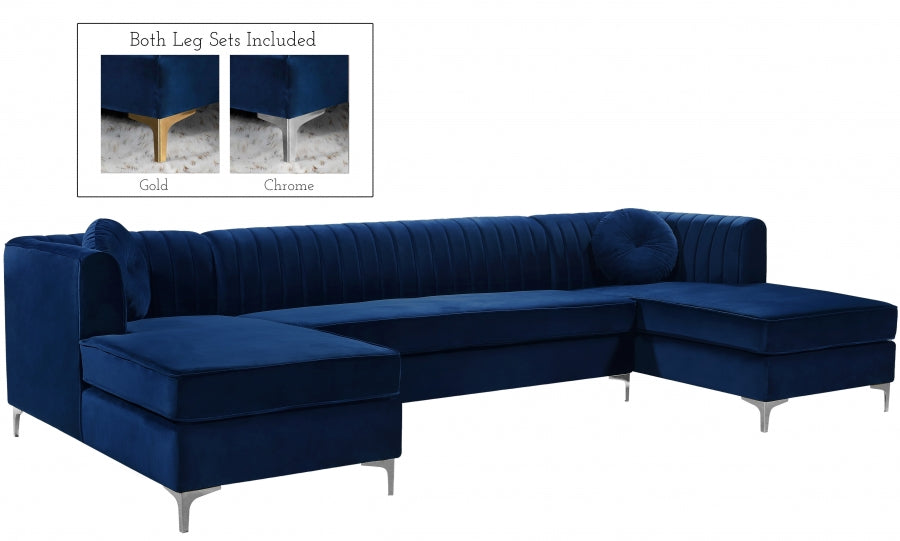 Graham Blue Velvet 3-Piece Sectional from Meridian - Luna Furniture