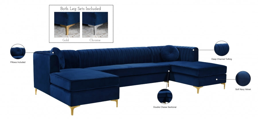 Graham Blue Velvet 3-Piece Sectional from Meridian - Luna Furniture