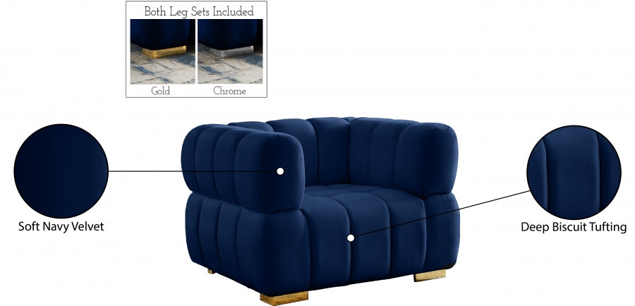 Gwen Blue Velvet Chair from Meridian - Luna Furniture