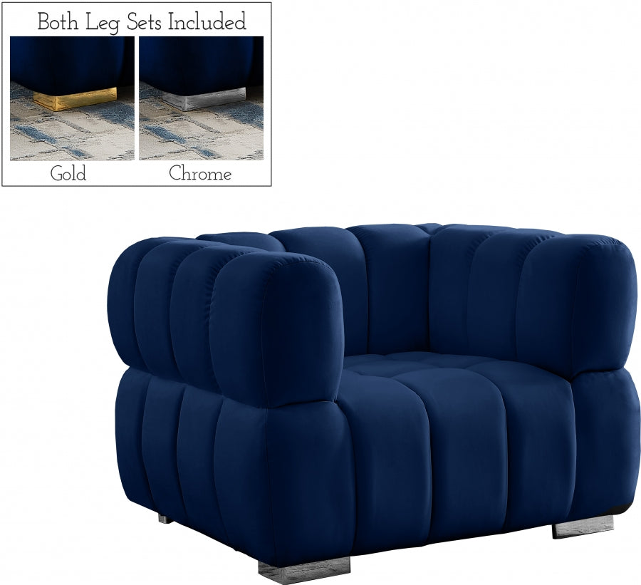 Gwen Blue Velvet Chair from Meridian - Luna Furniture