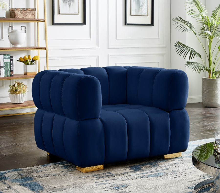 Gwen Blue Velvet Chair from Meridian - Luna Furniture