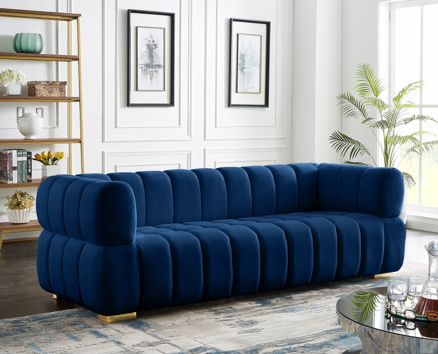 Gwen Blue Velvet Sofa from Meridian - Luna Furniture