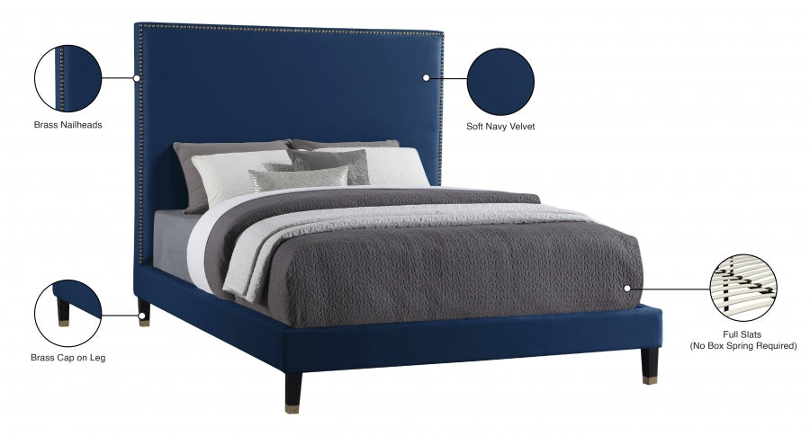 Harlie Blue Velvet Queen Bed from Meridian - Luna Furniture