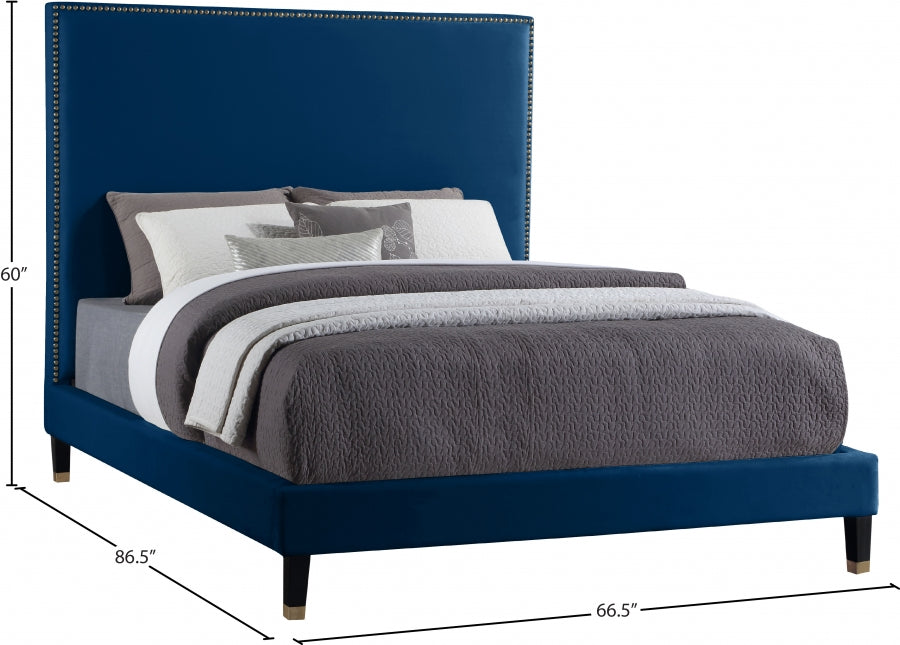 Harlie Blue Velvet Queen Bed from Meridian - Luna Furniture