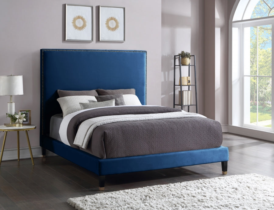 Harlie Blue Velvet Queen Bed from Meridian - Luna Furniture