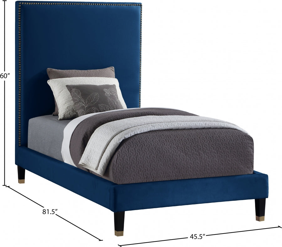 Harlie Blue Velvet Twin Bed from Meridian - Luna Furniture