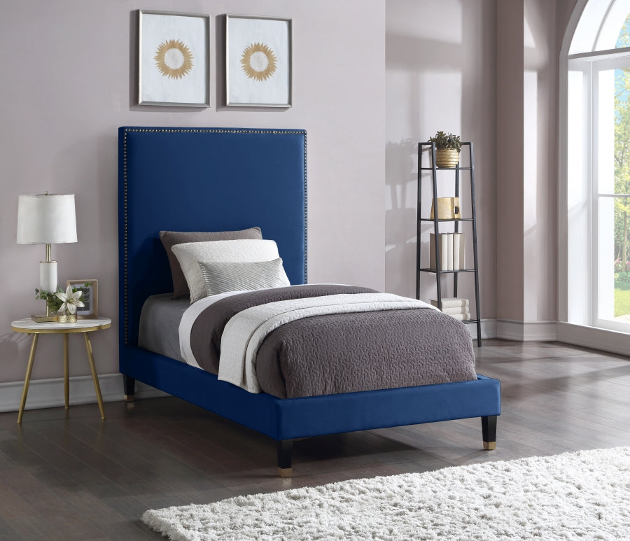 Harlie Blue Velvet Twin Bed from Meridian - Luna Furniture