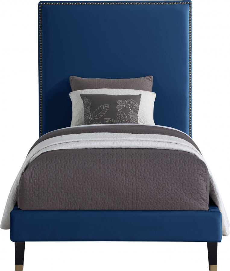 Harlie Blue Velvet Twin Bed from Meridian - Luna Furniture