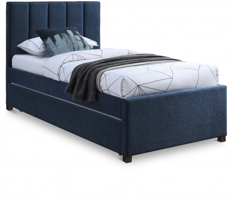 Harper Blue Linen Textured Fabric Trundle Twin Trundle Bed from Meridian - Luna Furniture