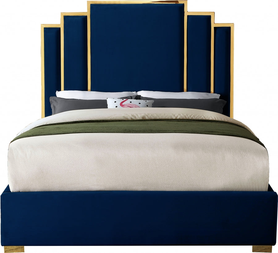 Hugo Blue Velvet Queen Bed from Meridian - Luna Furniture