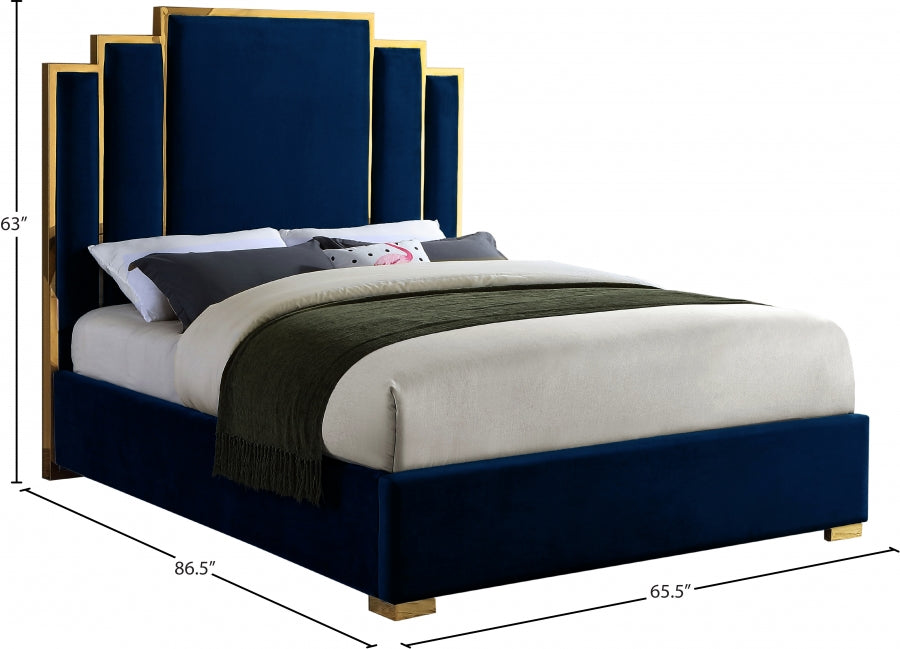 Hugo Blue Velvet Queen Bed from Meridian - Luna Furniture