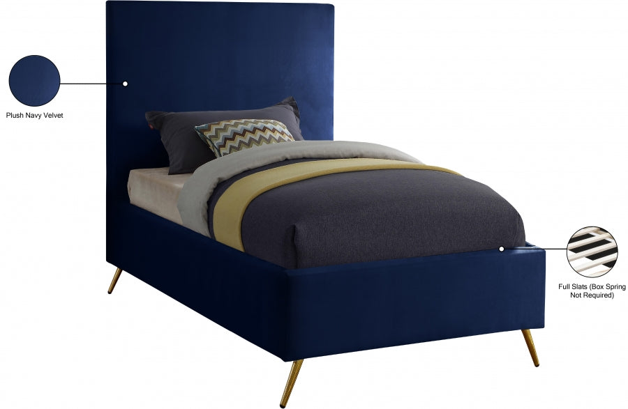 Jasmine Blue Velvet Twin Bed from Meridian - Luna Furniture