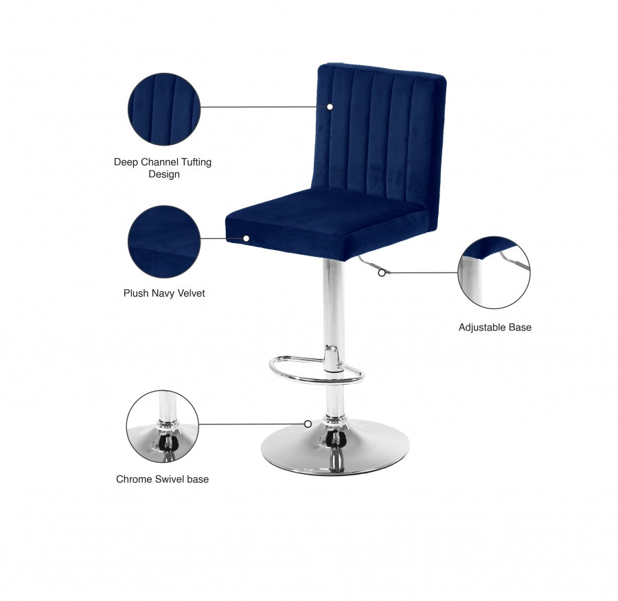 Joel Blue Velvet Adjustable Bar | Counter Stool from Meridian - Luna Furniture