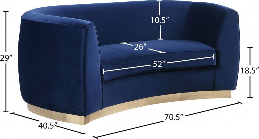 Julian Blue Velvet Loveseat from Meridian - Luna Furniture