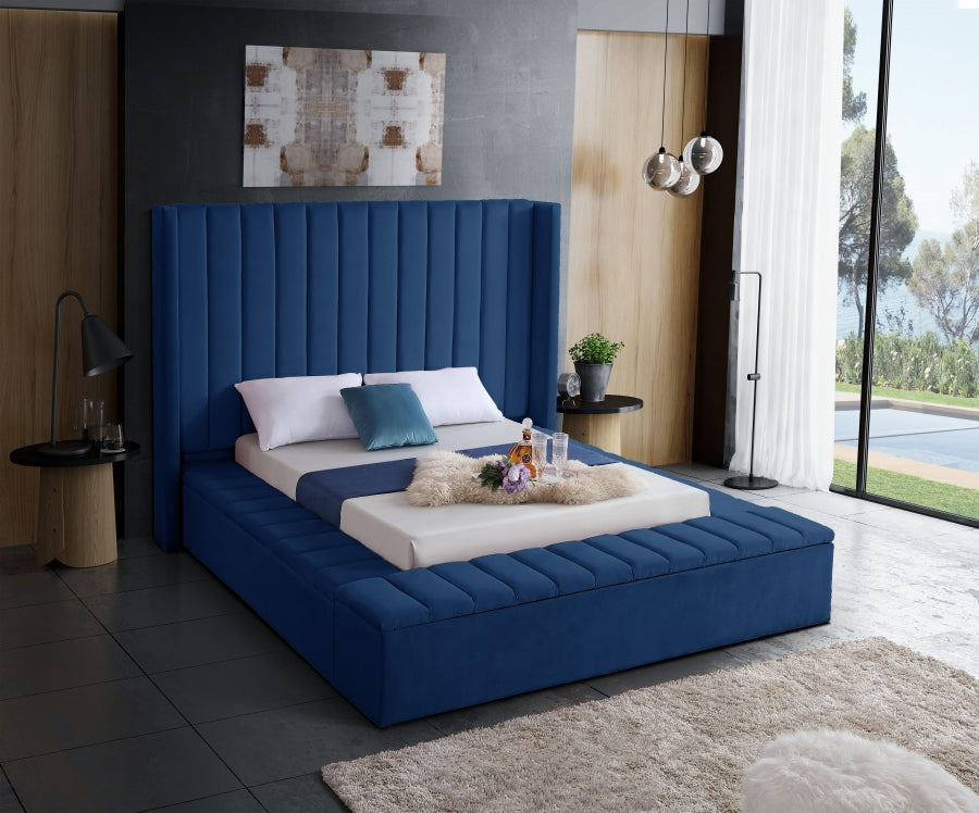 Kiki Blue Velvet Queen Bed from Meridian - Luna Furniture