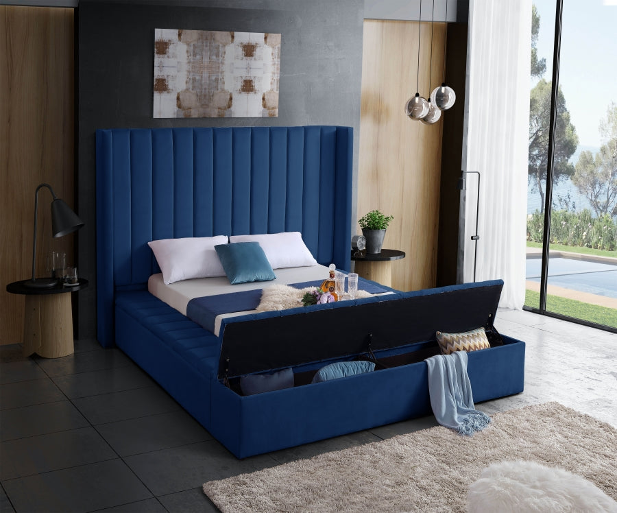 Kiki Blue Velvet Queen Bed from Meridian - Luna Furniture