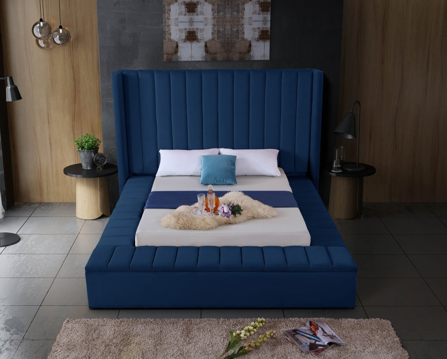 Kiki Blue Velvet Queen Bed from Meridian - Luna Furniture