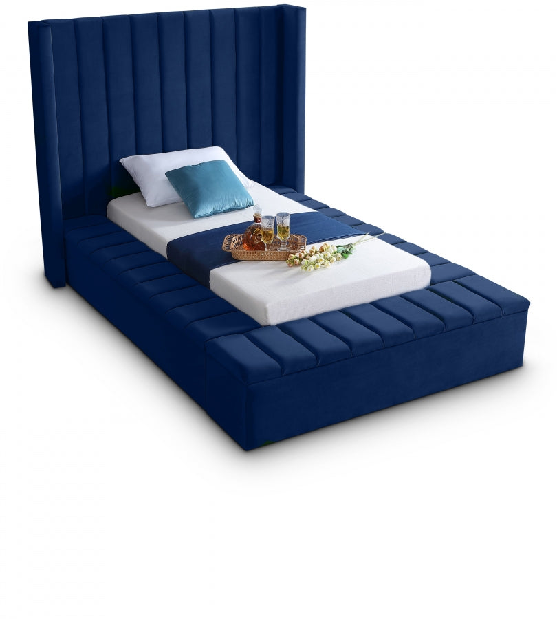 Kiki Blue Velvet Twin Bed from Meridian - Luna Furniture