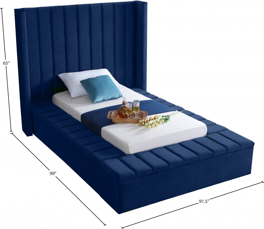 Kiki Blue Velvet Twin Bed from Meridian - Luna Furniture