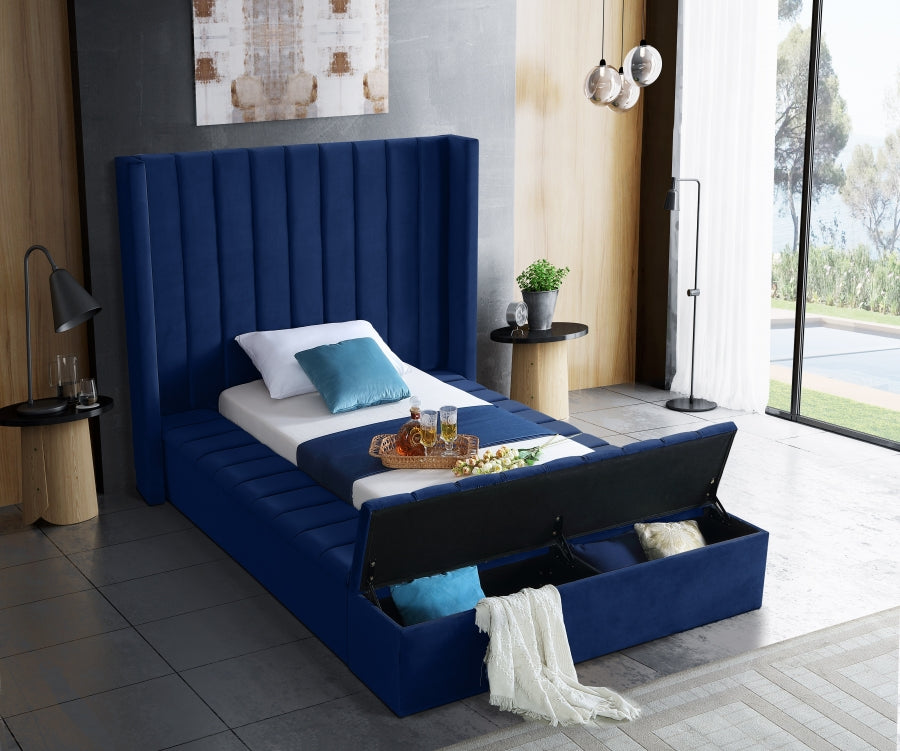 Kiki Blue Velvet Twin Bed from Meridian - Luna Furniture