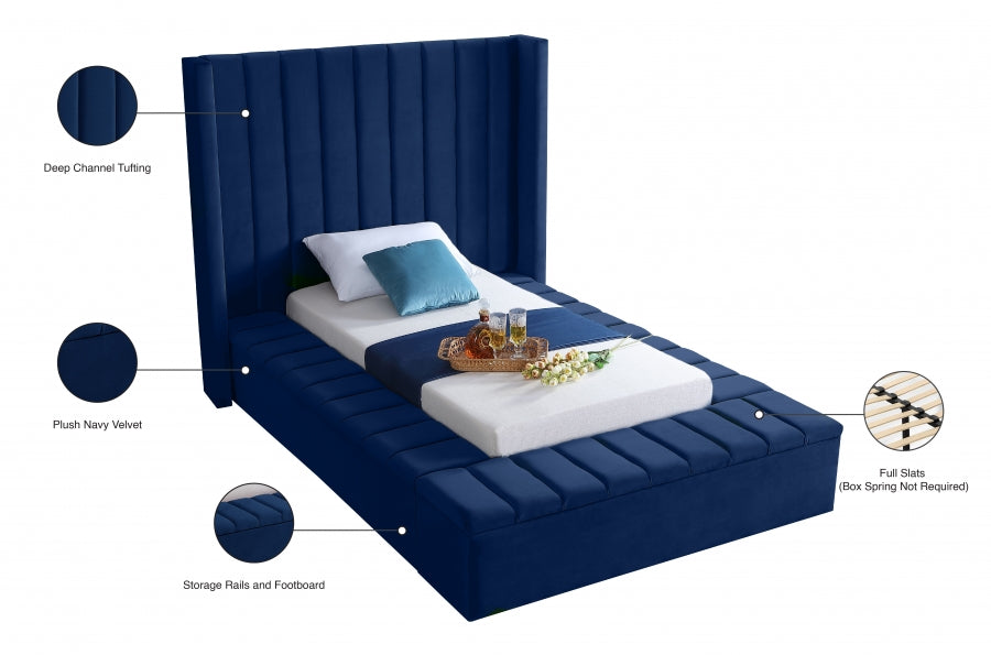 Kiki Blue Velvet Twin Bed from Meridian - Luna Furniture