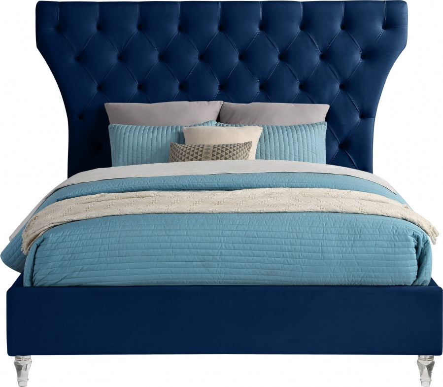 Kira Blue Velvet King Bed from Meridian - Luna Furniture