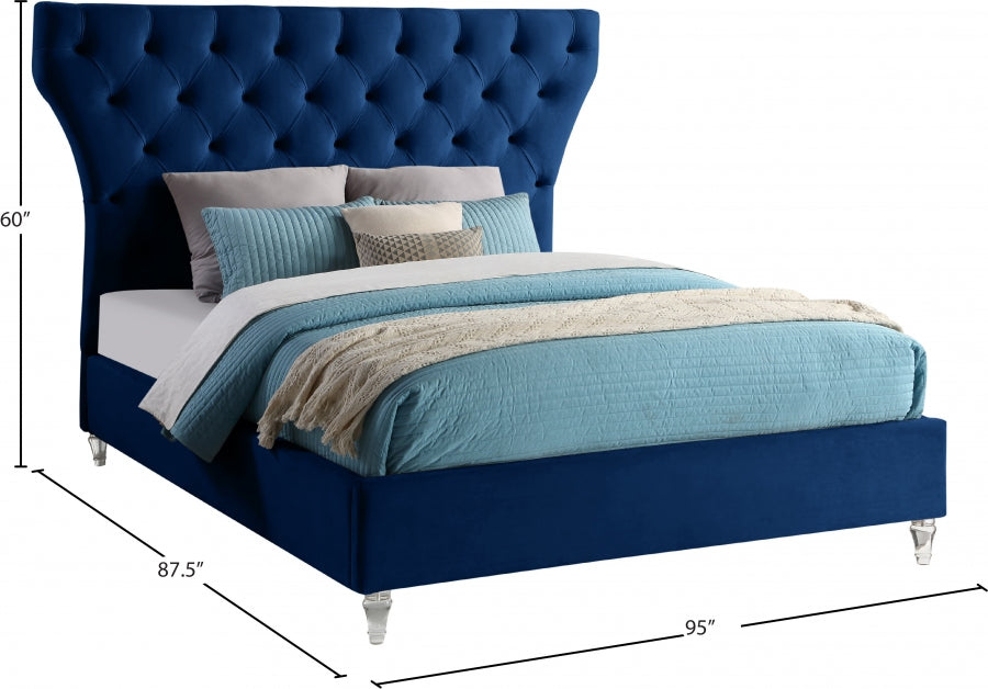 Kira Blue Velvet King Bed from Meridian - Luna Furniture